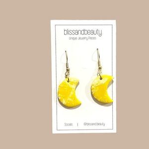 Yellow Marble Moon Dangle Bohemian Chic Clay Earrings